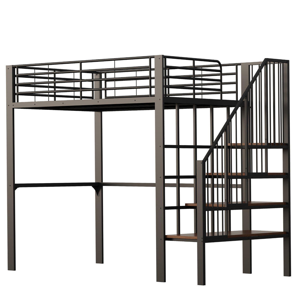 HOCHBETT aus Metall und Holz 140x200 cm Schwarz mit Treppe und Stauraum, stabile Konstruktion - Schwarz, Metall (90/200cm) - Modfu