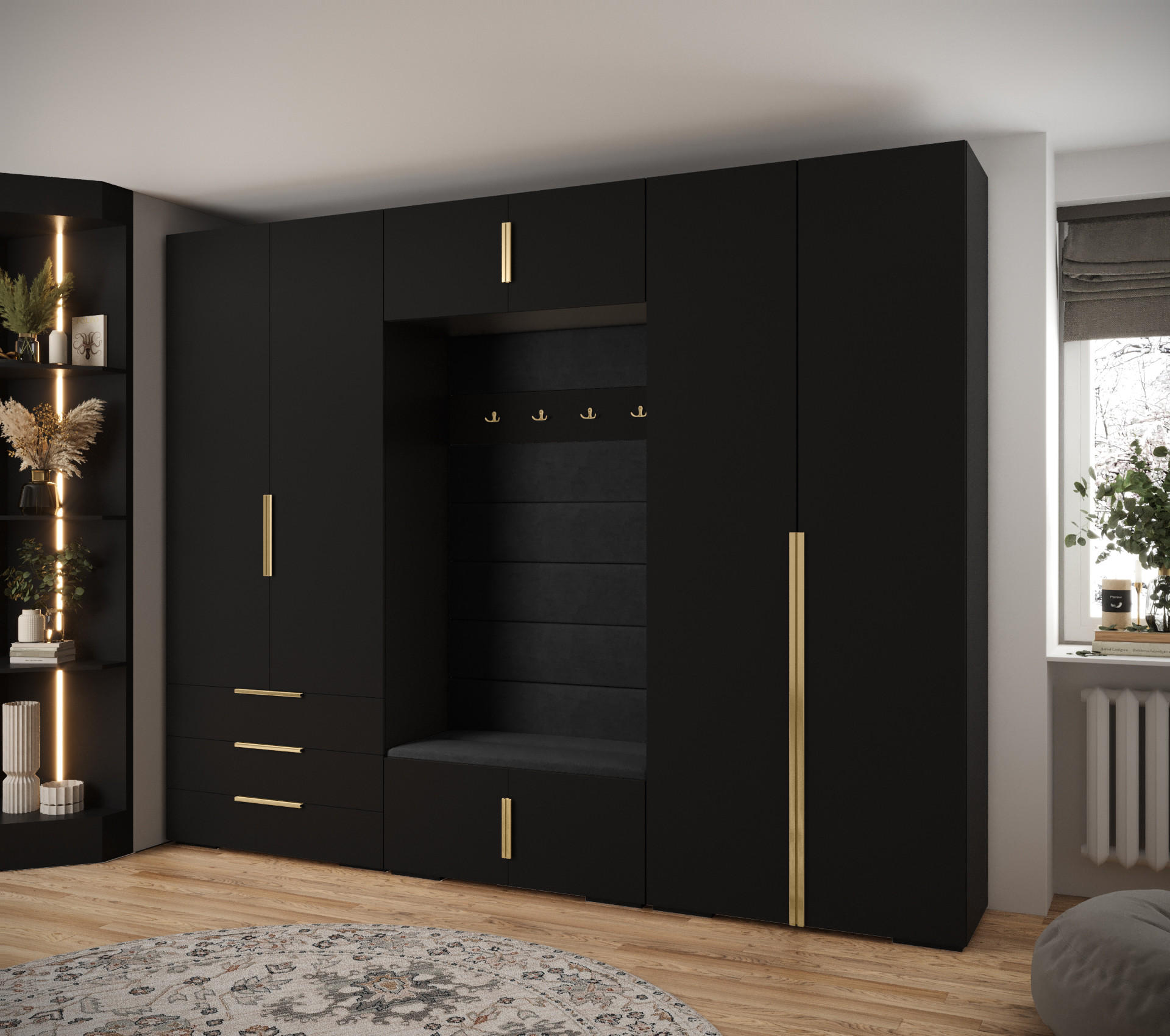 GARDEROBEN-SET 236,7/300/47 - Goldfarben/Schwarz, Holz/Metall (300/236.7/47cm) - Abiks Möbel