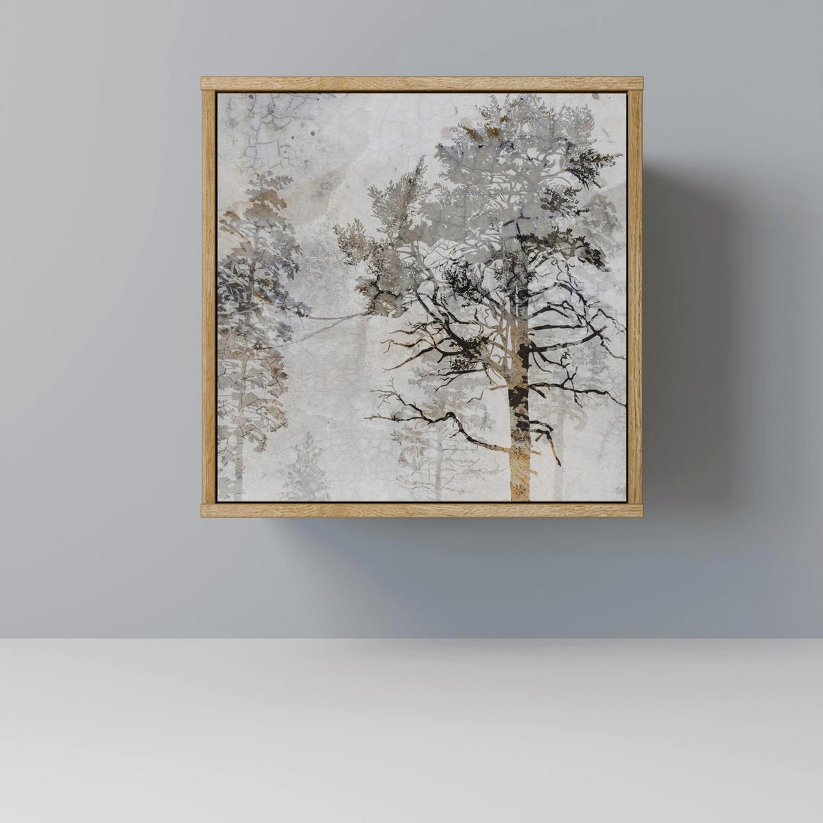 SIDEBOARD FADE IN THE TREES, Eichefarben, 57,5x42x57,5 cm, Ohne Füße - Eichefarben/Multicolor, Holzwerkstoff (57.5/57.5/42cm) - SpaceRebels