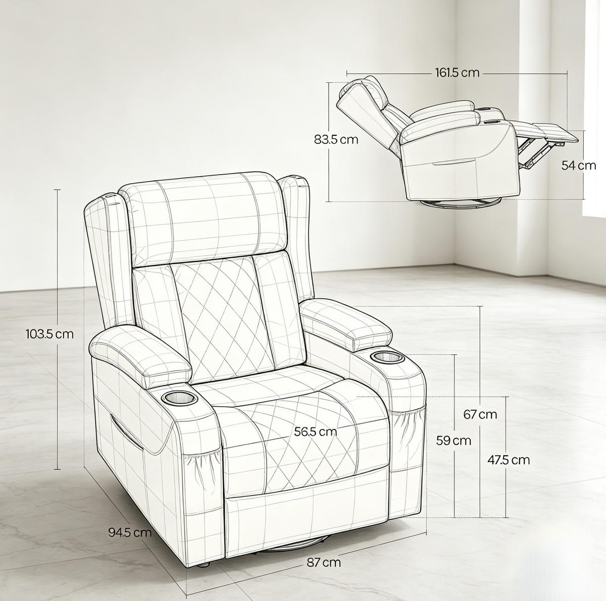 RELAXSESSEL in Beige 94,5x87x103,5 cm mit Dreh-, Wipp- und Liegefunktion - Beige, Textil (87/103.5/94.5cm) - IVMEU
