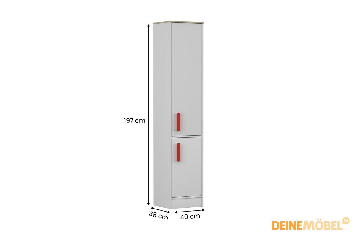 REGAL MIKI 01 Korpus Weiß | Griffe Rot - Rot/Weiß, Holz/Holzwerkstoff (40/197/38cm) - Deine Möbel 24