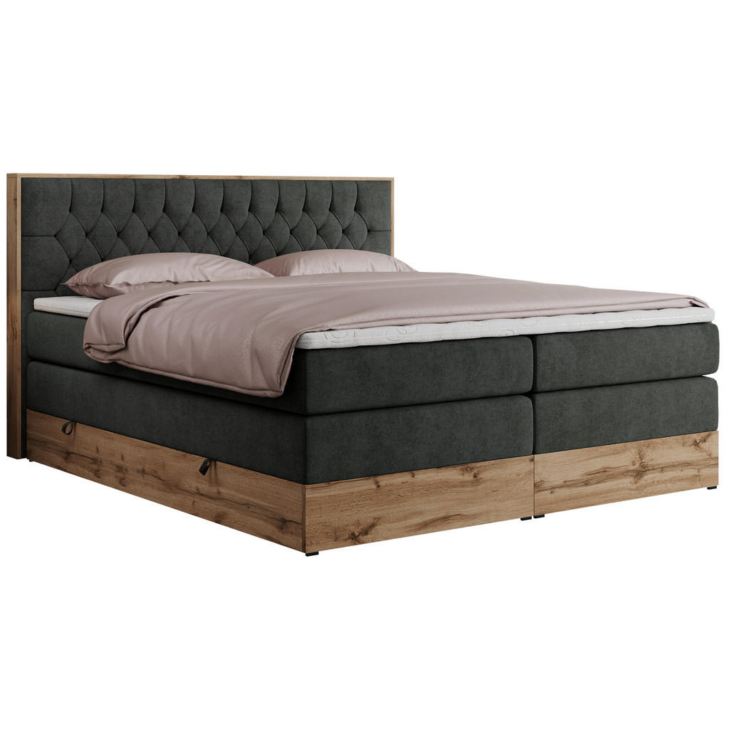 MKS POSTEL BOXSPRING AMORE KING 140/200 - Šedá Strukturovaná látka - H3