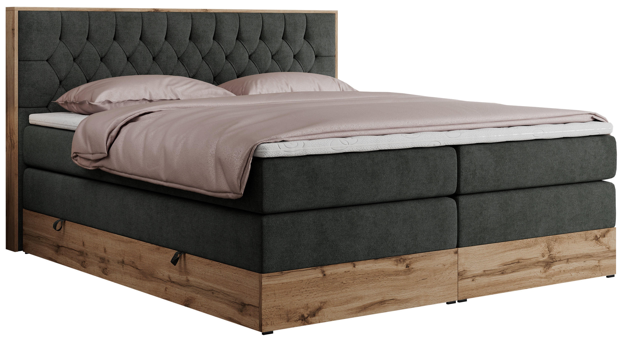 BOXSPRINGBETT AMORE KING 140/200 Dunkelgrau Struktur - H3 - Dunkelgrau, Holz/Textil (140/200cm) - MKS