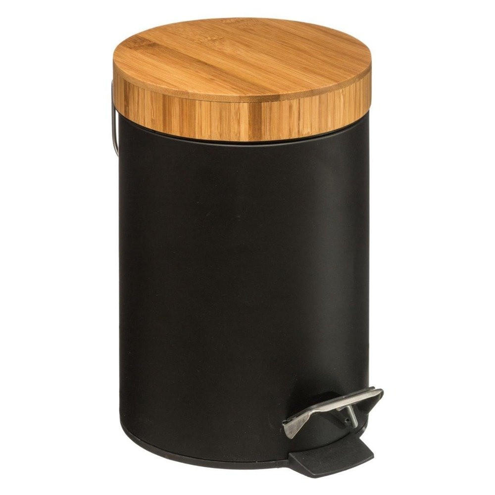 MÜLLEIMER mit Bambusdeckel Instant D'O 3 l 17/17/25,5 cm - Schwarz, Metall (17/25.5/17cm) - 5five Simply Smart