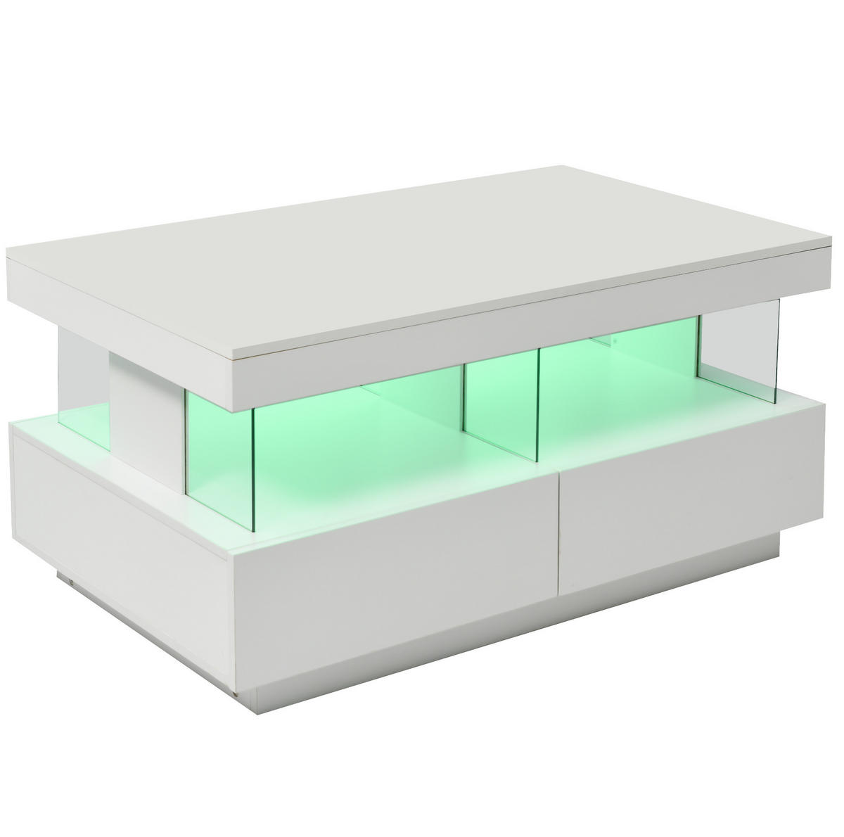 KLUBSKA miza, 100/60/49,5 cm, bela, z LED-osvetlitvijo in 2 predaloma - bela, leseni material (100/60/49.5cm) - BEAOK