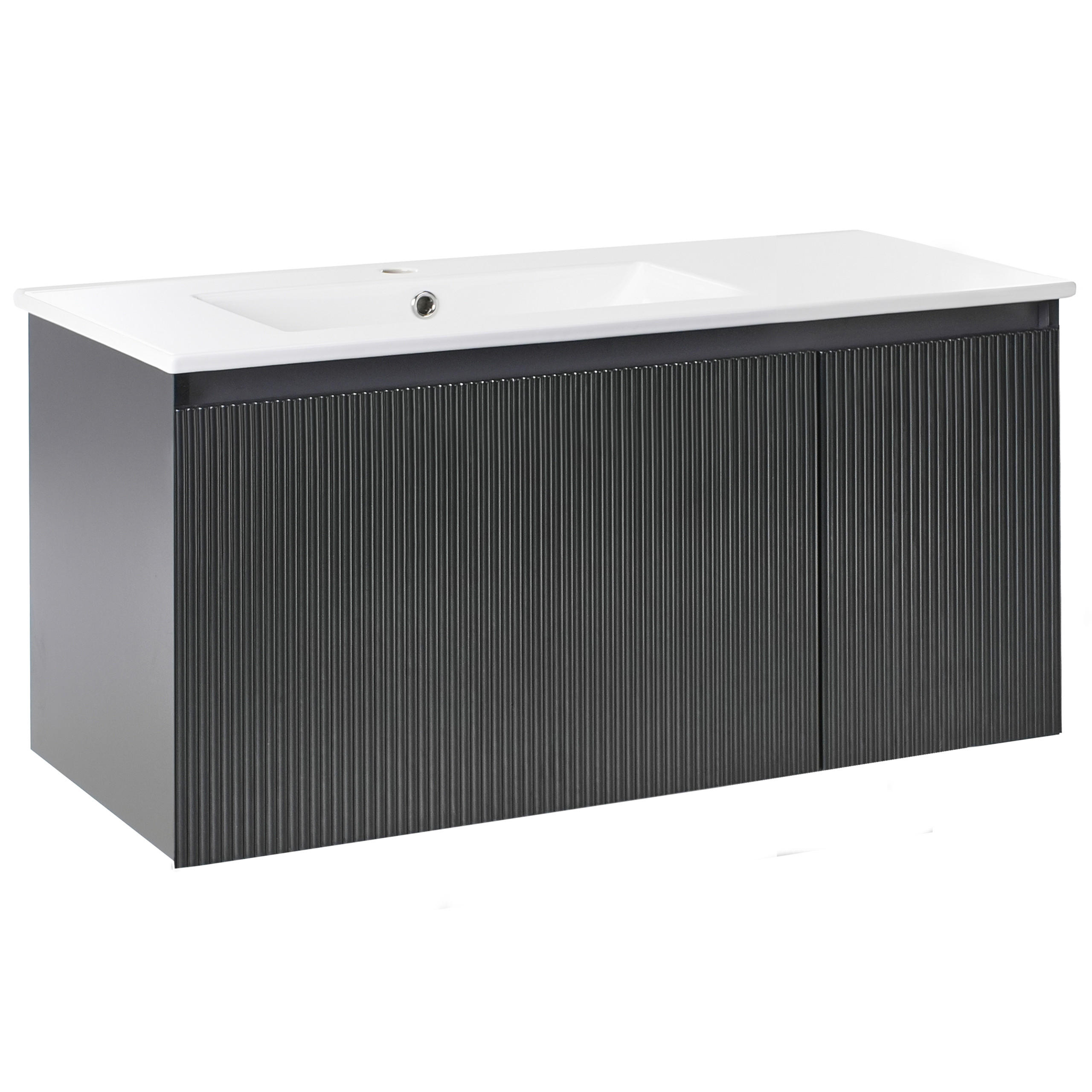 WASCHBECKENUNTERSCHRANK wandmontiertk mit Waschbecken Schwarz Tiete - Schwarz, Holzwerkstoff (100/46/116cm) - Beliani