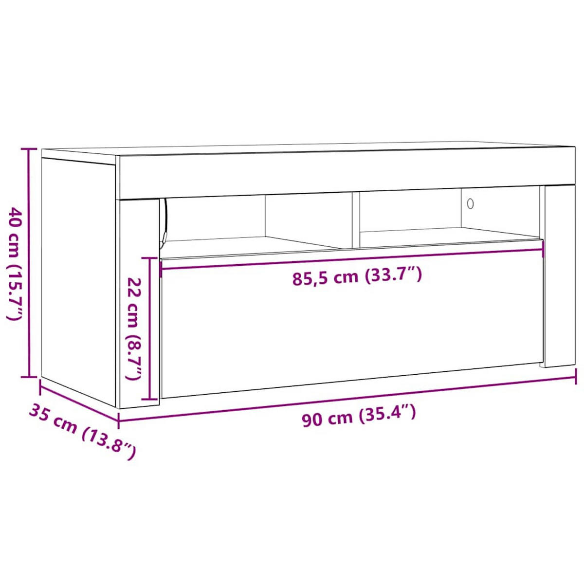 TV-SCHRANK Mit Led-Leuchten Weiß 90/35/40 Cm - Weiß, Holz (90/40/35cm) - vidaXL
