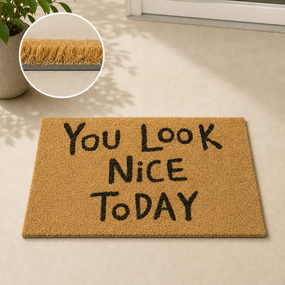 FUSSMATTE Natur Kokos rutschfest YOU LOOK NICE 60x40 cm - Hellbraun, Kunststoff/Textil (60/40cm) - Relaxdays