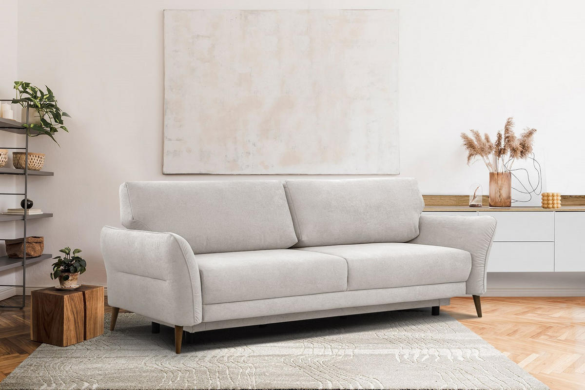 SOFA FIGARI 3-Sitzer mit Schlaffunktion, ecru - Ecru/Braun, Holz/Textil (232/90/107cm) - Courtois Laville