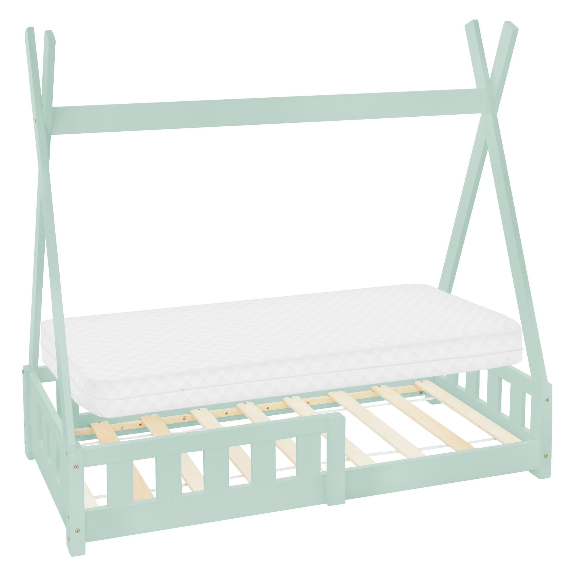 KINDERBETT Tipi mit Matratze 70x140 cm Mint - Mintgrün, Holz (70/140cm) - ML-DESIGN