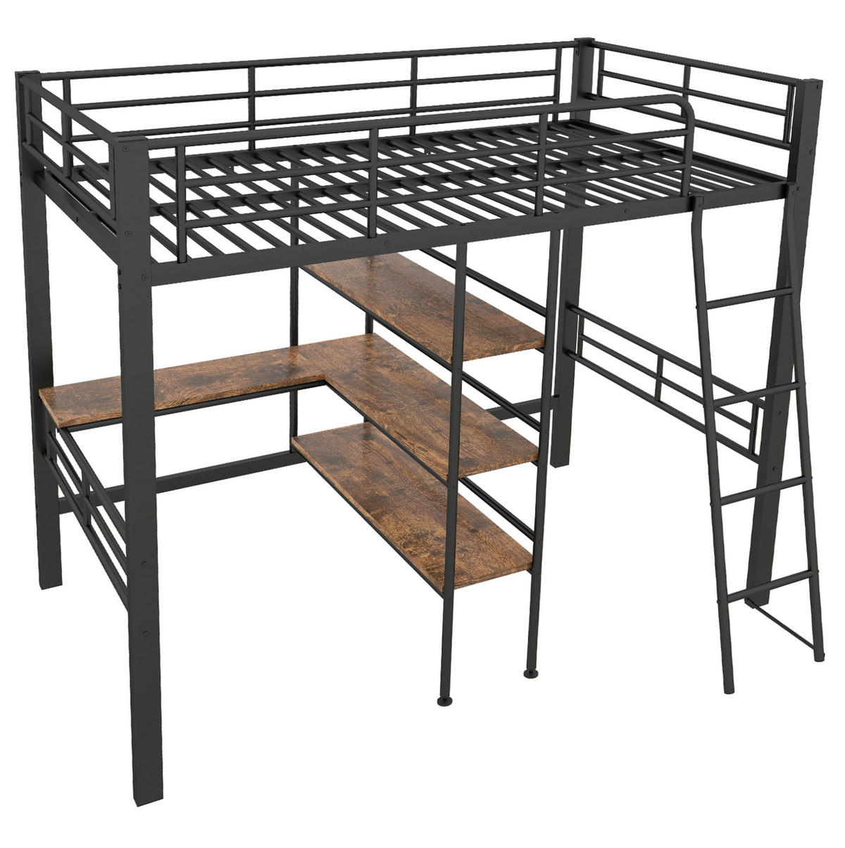 HOCHBETT 90/200 cm aus Metall mit Schreibtisch und Regalen, Schwarz - Schwarz, Metall (90/200cm) - Flora Grace