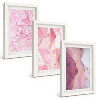 BILDER SET 3er Set - 20x30 cm Weißer Rahmen - Rosa geometrische Pfingstrosen - Weiß, Kunststoff (20/30cm) - TULUP