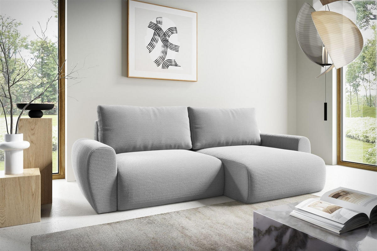 ECKSOFA Galan Mit Schlaffunktion - Hellgrau, Holzwerkstoff/Textil (153/253cm) - Fun Möbel