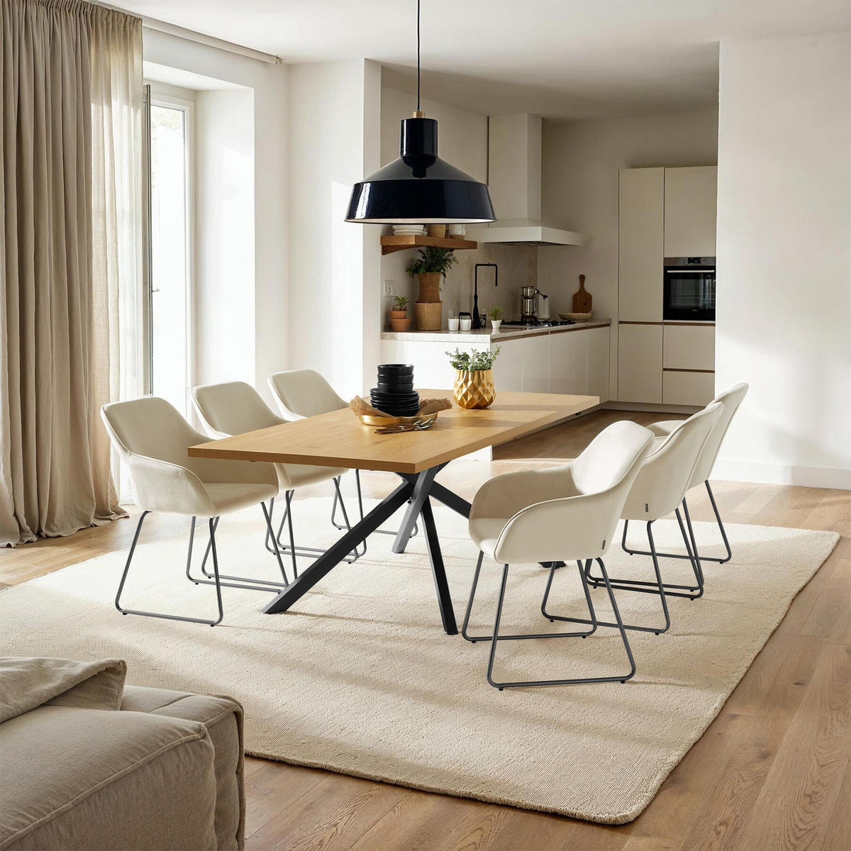 ESSZIMMERSTUHL Jeane,57 x 61 x 85,5 cm, Belastbarkeit 120 kg,Samtoptik creme/schwarz - Schwarz/Samtahornfarben, Kunststoff (57/85.5/61cm) - tectake