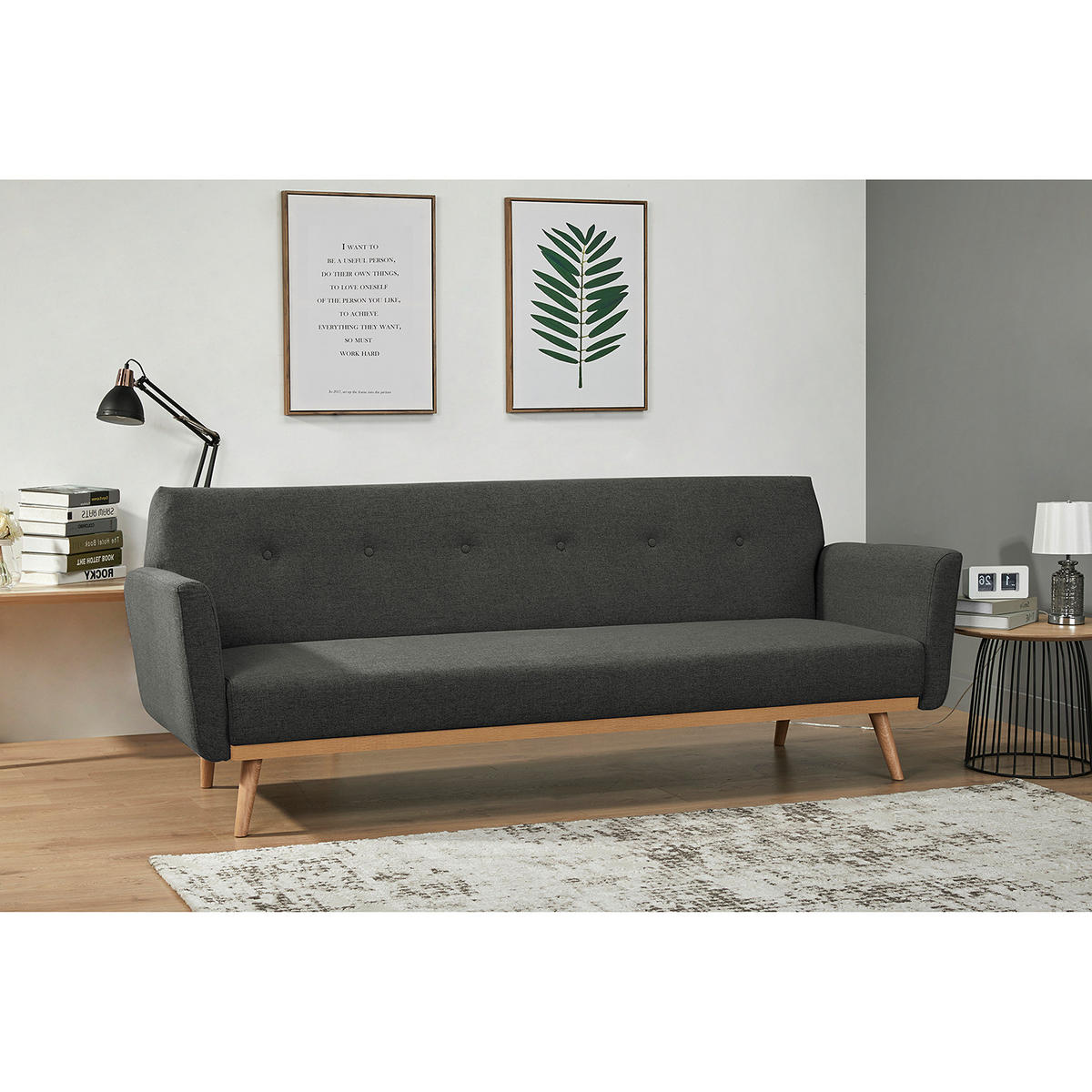 SCHLAFSOFA - Anthrazit, Holz/Birkenholz (212/79/85cm) - home24