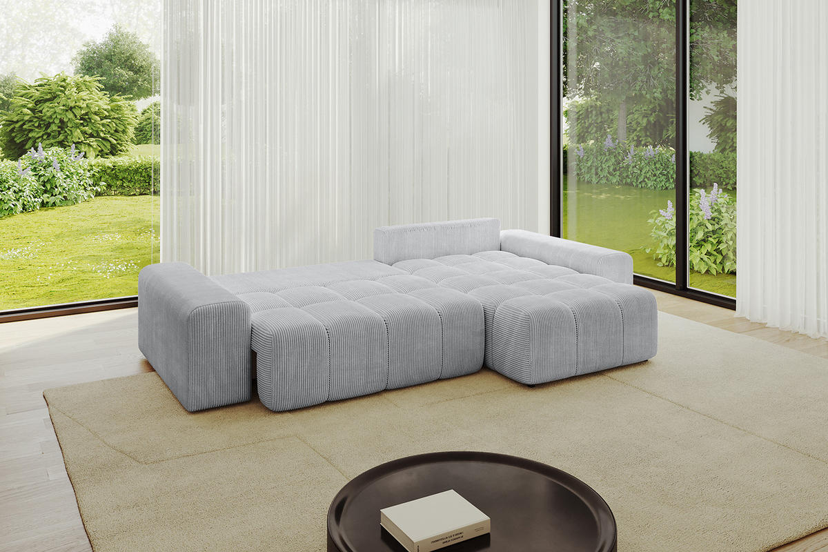 ECKSOFA Ottomane rechts ENIL-L 297x189x68 Grau Cord - Grau, Holzwerkstoff/Kunststoff (189/297cm) - ALTDECOR