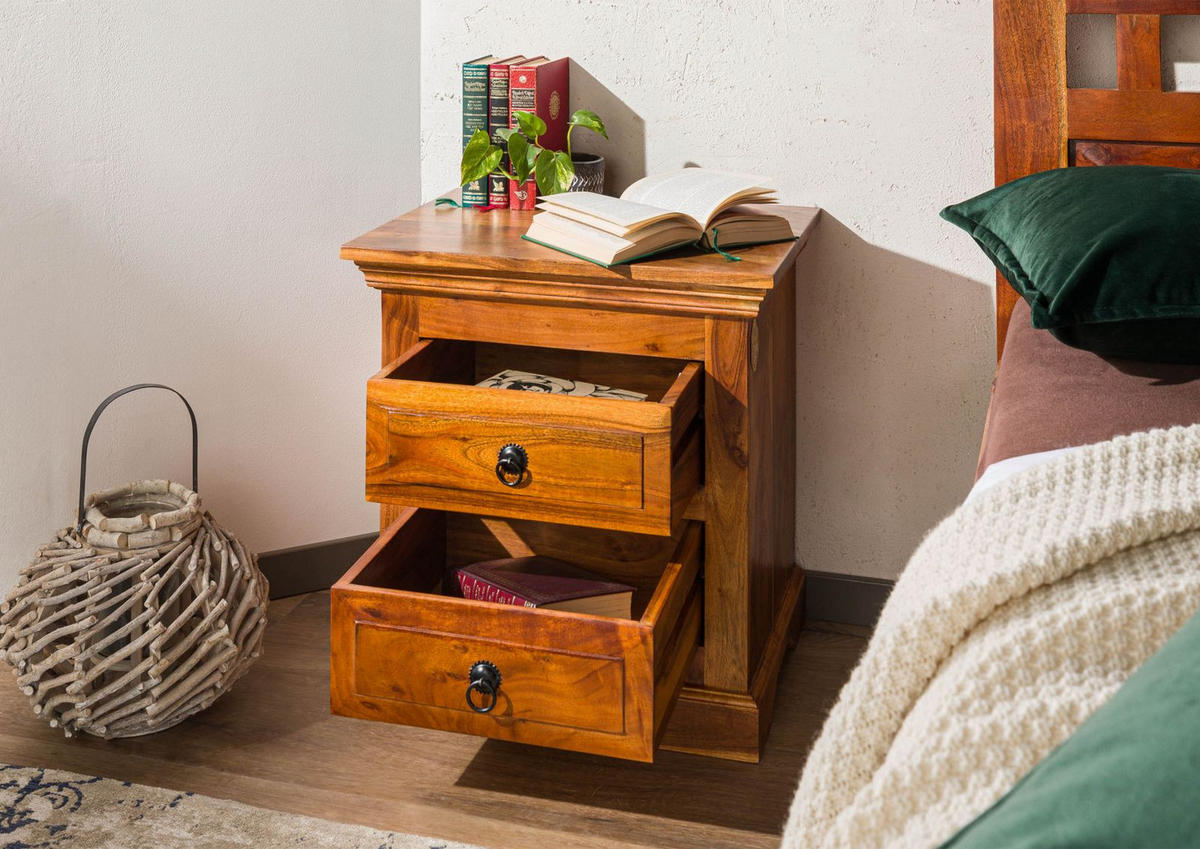 NACHTTISCH Akazie 52x40x54 honig lackiert OXFORD #0905 - Braun, Holz (52/54/40cm) - Massivmoebel24