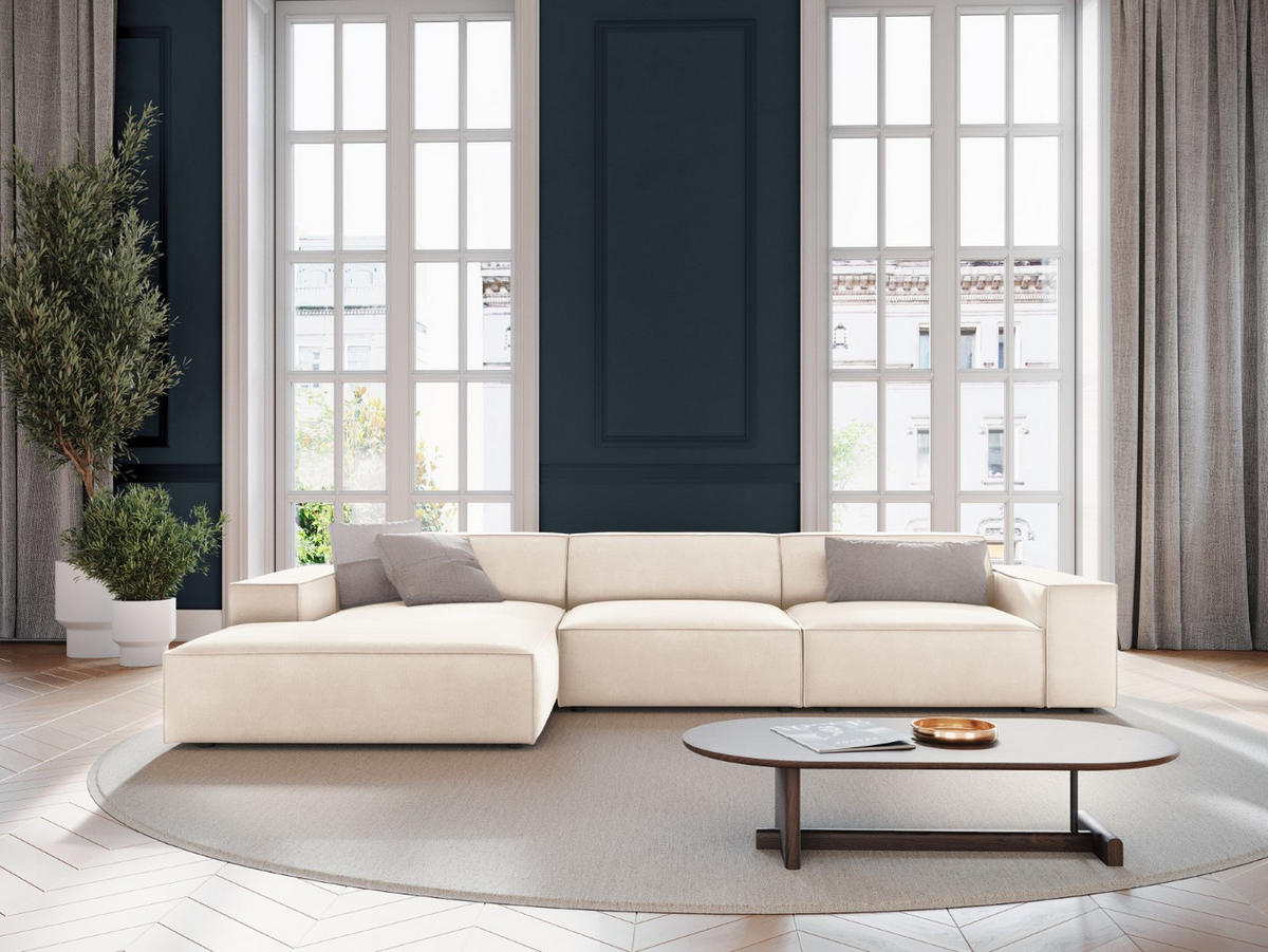 ECKSOFA links Jodie aus Samt leichtes beige 4 Sitzplätze - Beige, Textil (166/284cm) - Micadoni
