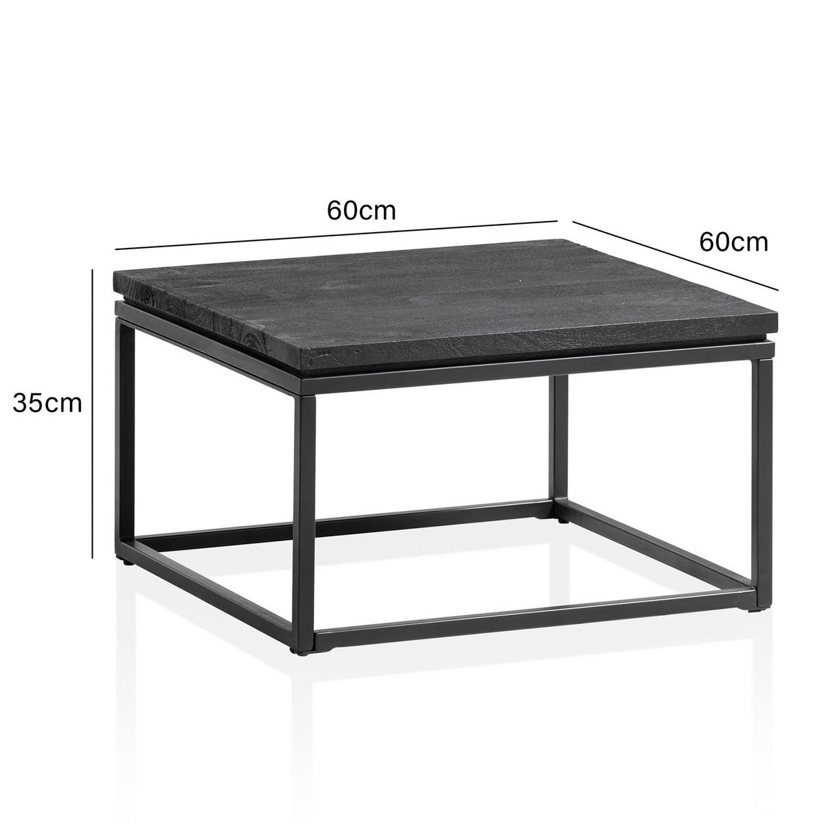 COUCHTISCH aus Mango Massivholz und Metall, Quadratisch, Natürliche Holzmaserung, Schwarz 60 x 60 x 35 cm - Schwarz, Holz/Metall (60/60/35cm) - KADIMA DESIGN