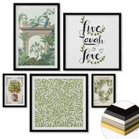 WANDBILDER 5er-Set - 50x50 cm & 20x30 cm & 40x60 cm Schwarzer Rahmen - Grüne Blätter exotischer Pflanzen - Schwarz, Kunststoff (40/60cm) - ArtPrintCave