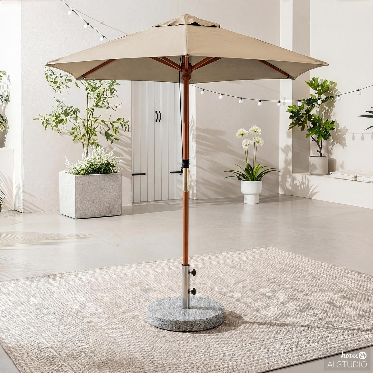 SONNENSCHIRM - Eukalyptus massiv / Polyester - Beige, Holz/Textil (200/200cm) - home24