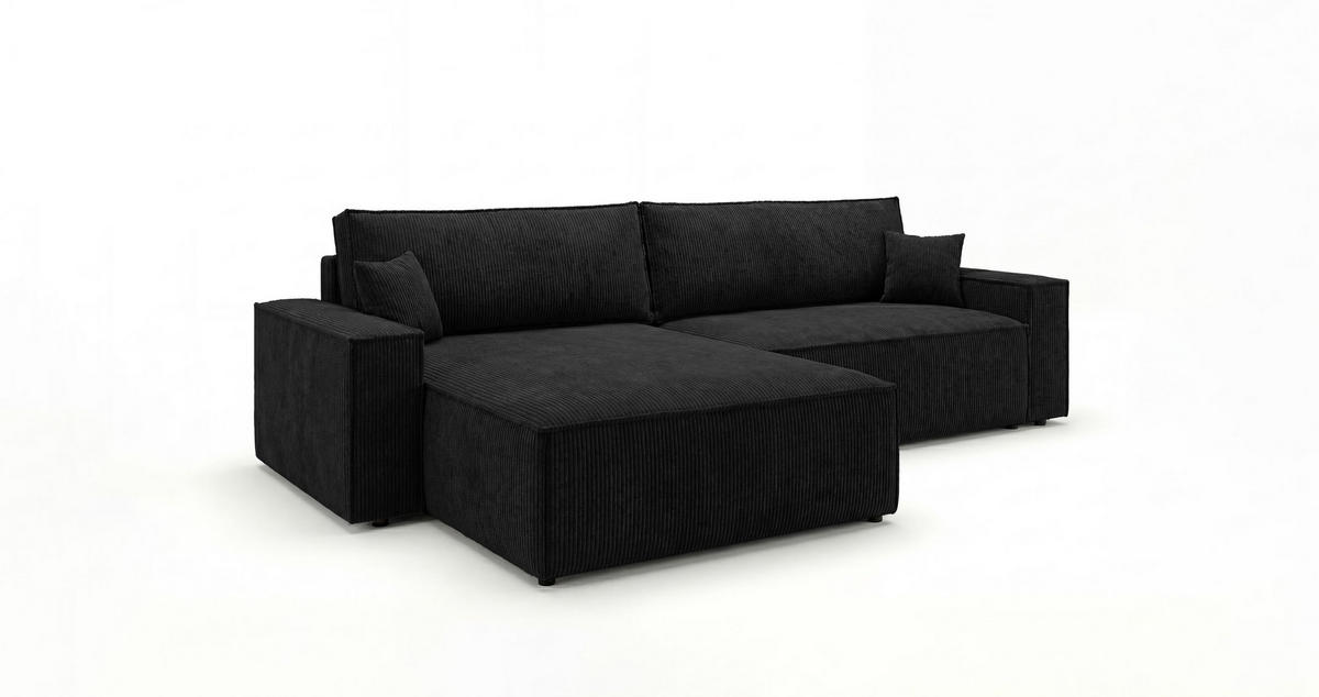 ECKSOFA VIENNA links schwarz Cord Poso 135 - Schlaffunktion, Bettkasten - Schwarz, Textil (285/185cm) - Cornero