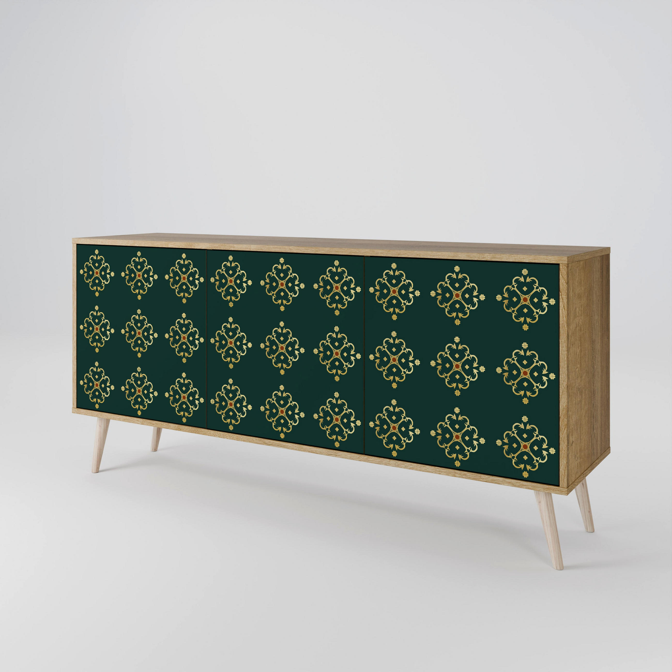 SIDEBOARD ROYAL MEDALLION, Eicheneffekt, 164,5x42x77,5 cm, 3 Türen - Eichefarben/Buchefarben, Holzwerkstoff/Buchenholz (164.5/77.5/42cm) - SpaceRebels