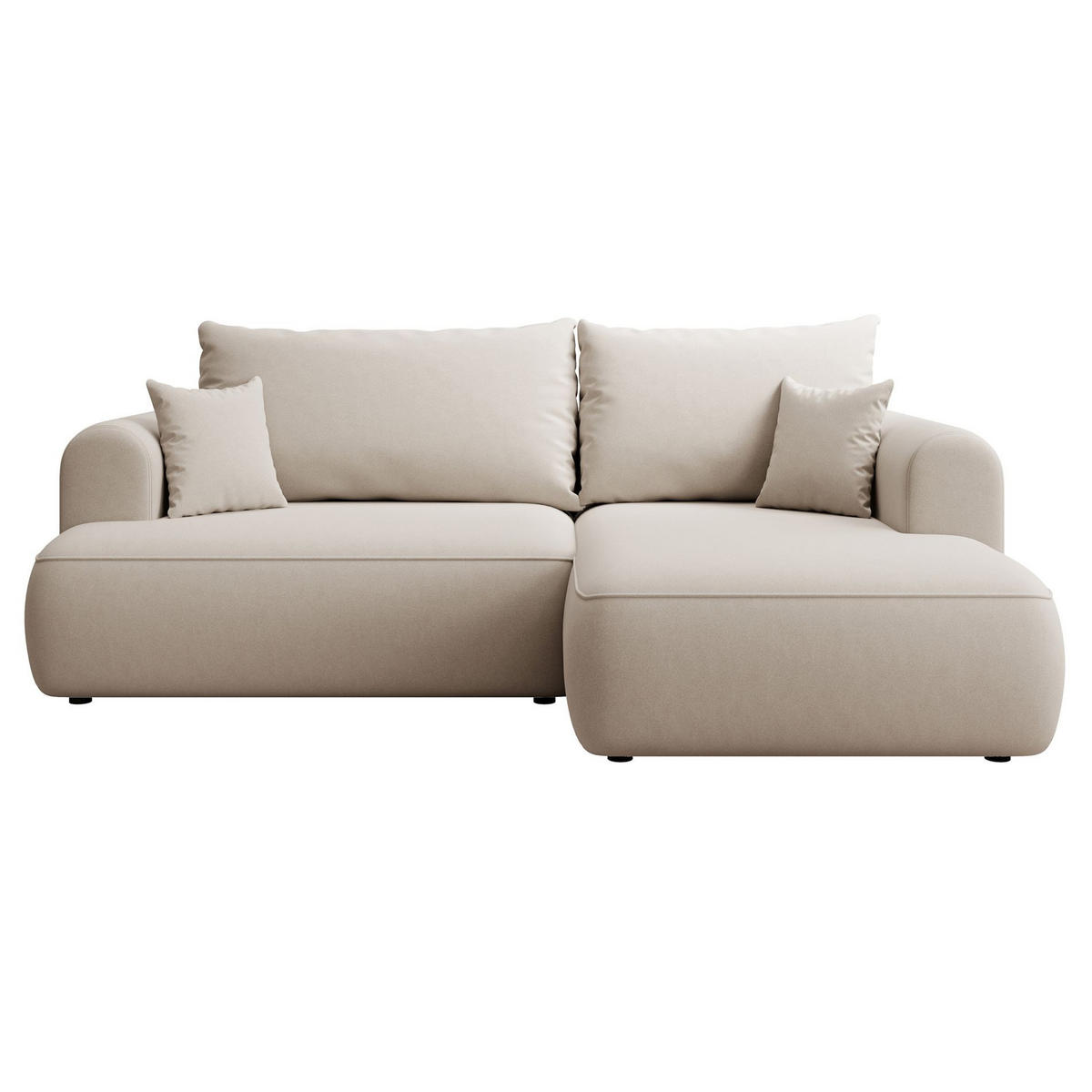 ECKSCHLAFSOFA Ovo Mini Creme Easy-Clean-Samtbezug - Creme/Schwarz, Kunststoff/Textil (238/156cm) - Selsey