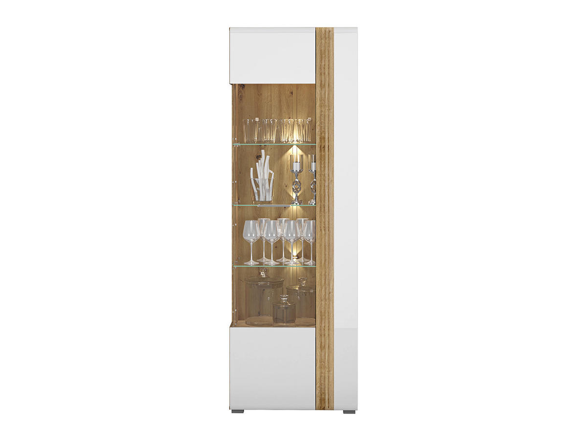 VITRINE – 65 cm – Adagio – Weiß / Eichefarben – Anschlag links – VT-GEN145 - Eichefarben/Weiß, Holzwerkstoff (65/196/42cm) - hi-markt