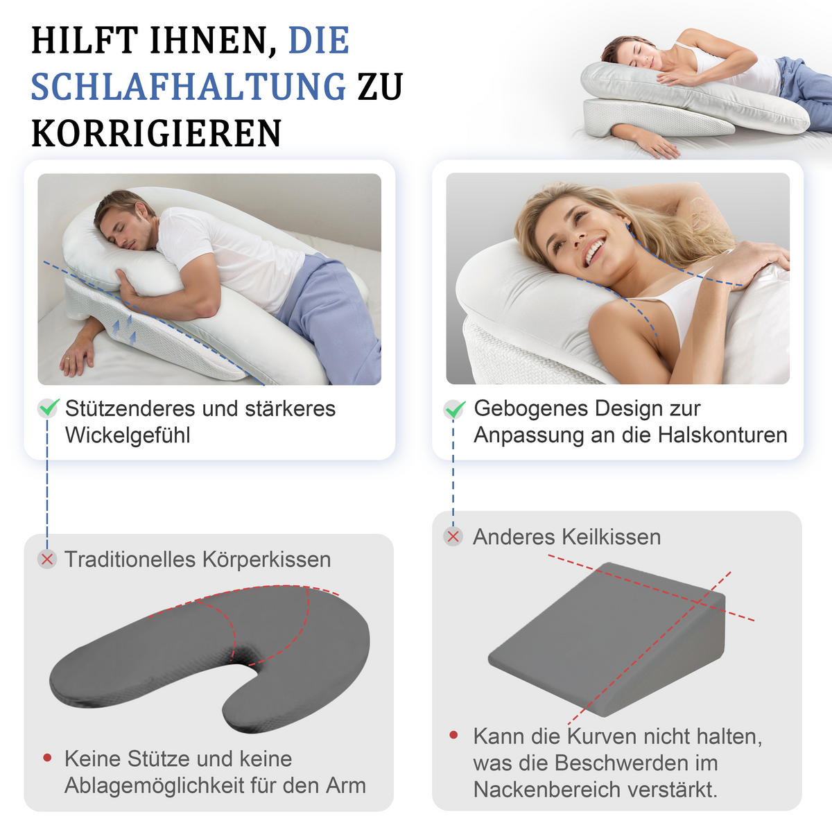 KISSEN mit Armloch 31078 - Weiß, Textil (116/76cm) - Vercart
