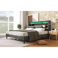 POLSTERBETT 140/200 cm in Grau Leinen mit Stauraum-Kopfteil, LED und USB - Grau, Holzwerkstoff/Textil (140/200cm) - WISHDOR