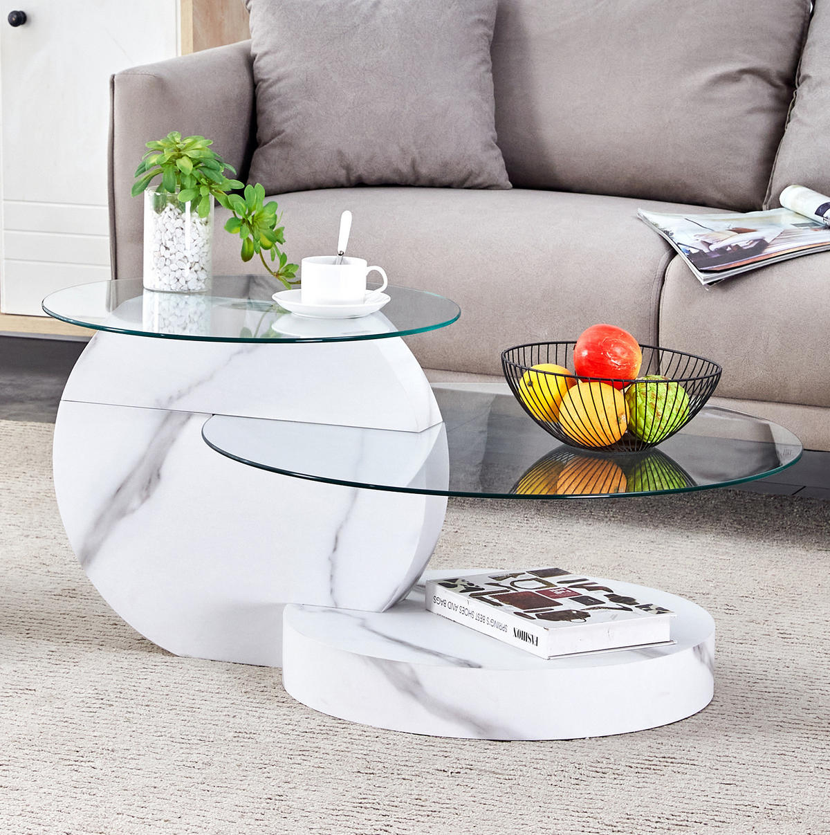 COUCHTISCH 50/70 cm Transparent/Weiß aus MDF und Sicherheitsglas mit Ablage - Weiß, Holzwerkstoff (90/70/44cm) - OKMYHOME