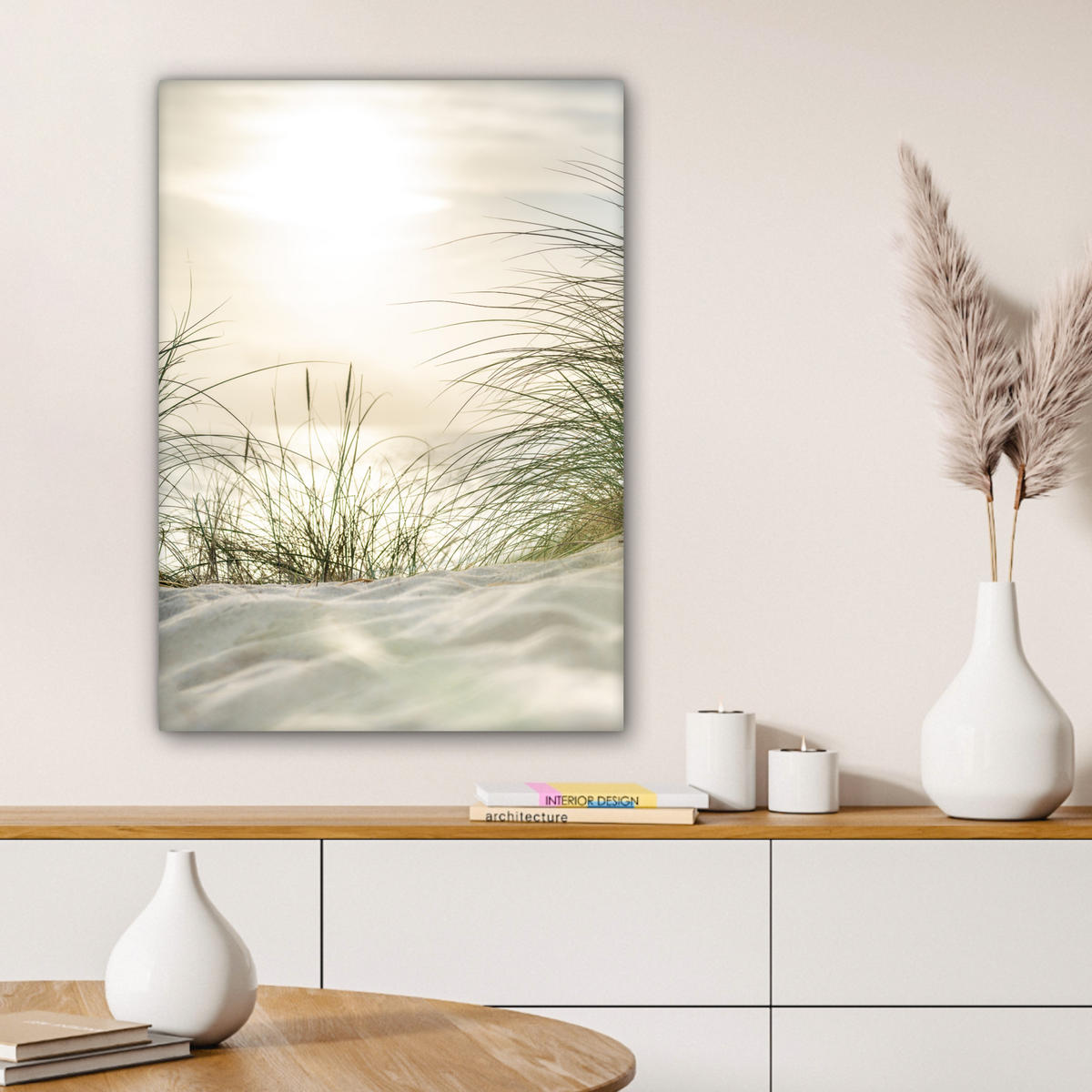 LEINWANDBILD Dünen mit Strandhafer in der Sonne des Nationalparks Schleswig-Holsteinisches Wattenmeer 60x80 cm - Creme, Textil (60/80cm) - MuchoWow