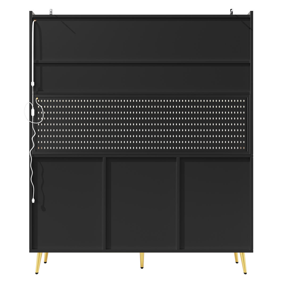 KÜCHENSCHRANK Schwarz mit LED & App-Steuerung, Lift-up-Glastüren & Lochwand - Schwarz, Holzwerkstoff (145/71/39cm) - Urban Meuble