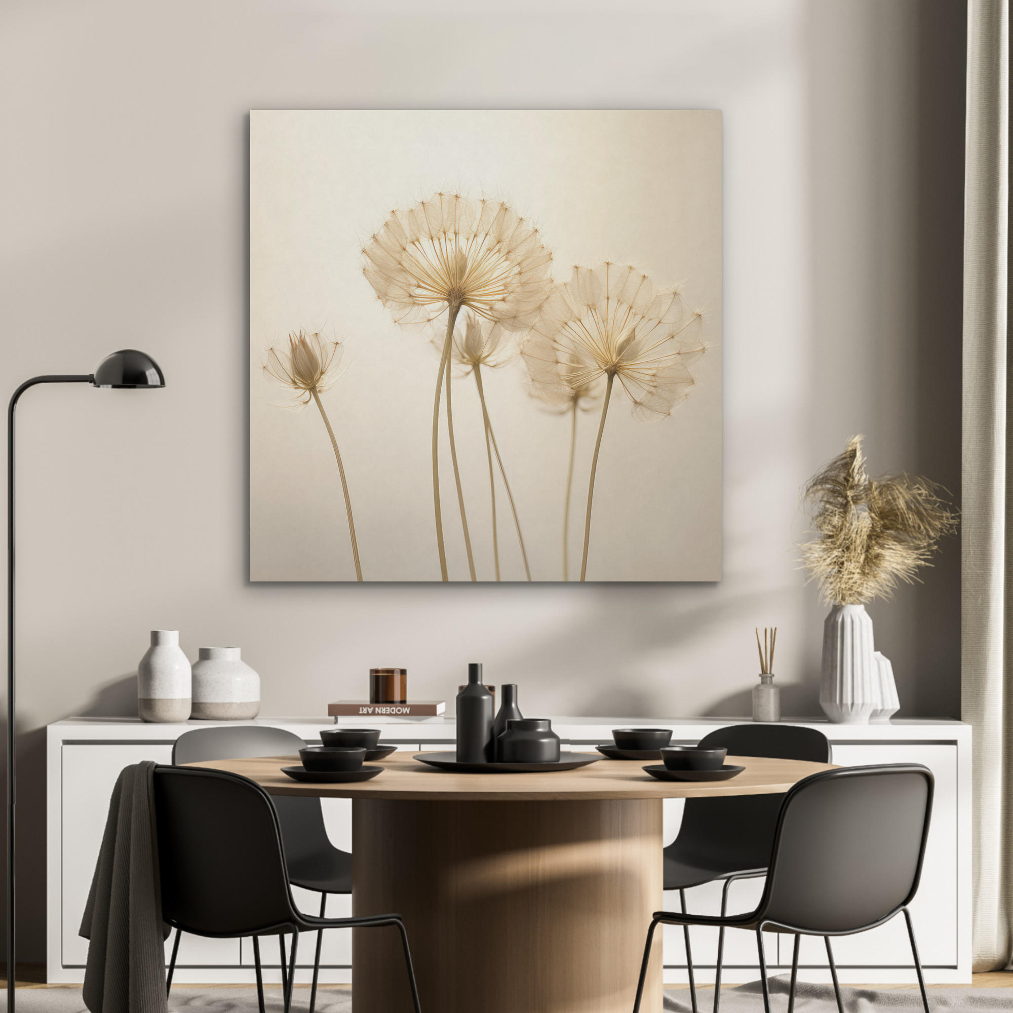 AKUSTIKPANEEL Sonnenlicht - Löwenzahn - Botanisch - Blumen 90x90 cm - Creme, Textil (90/0.9/90cm) - MuchoWow