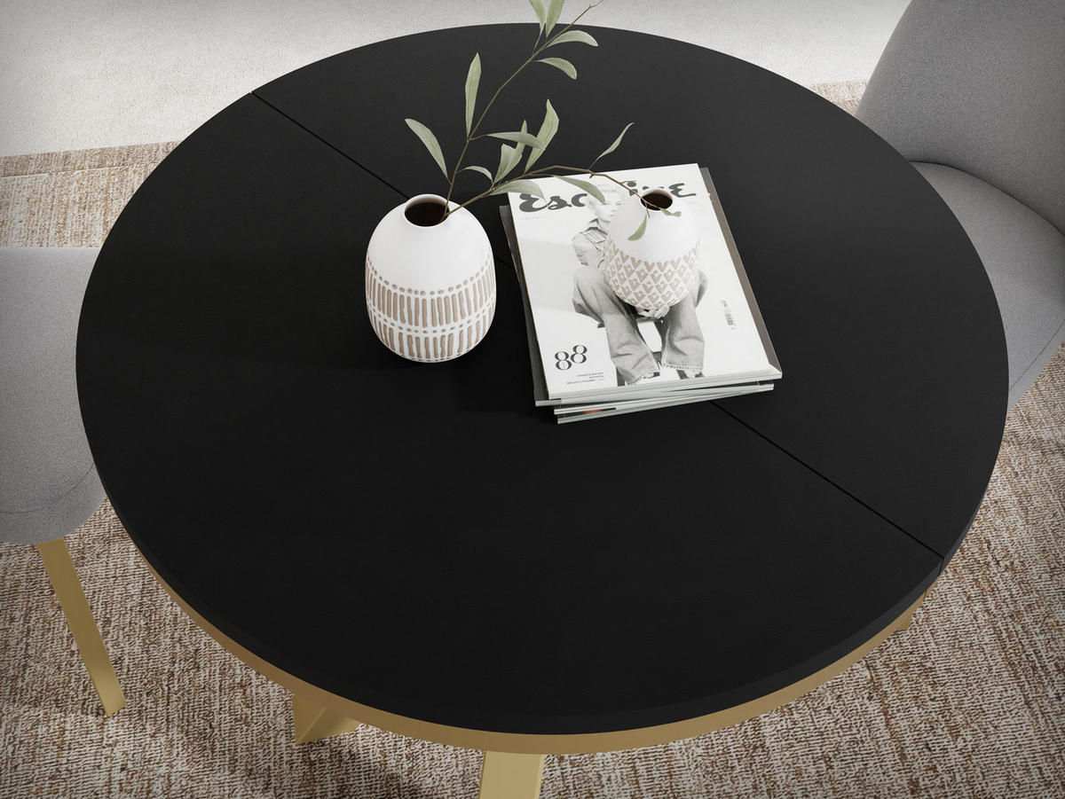 ESSTISCH Clara Gold runder ausziehbarer, Schwarz 120-200/120/76 cm - Goldfarben/Schwarz, Holzwerkstoff/Metall (120/120/76cm) - WFL GROUP