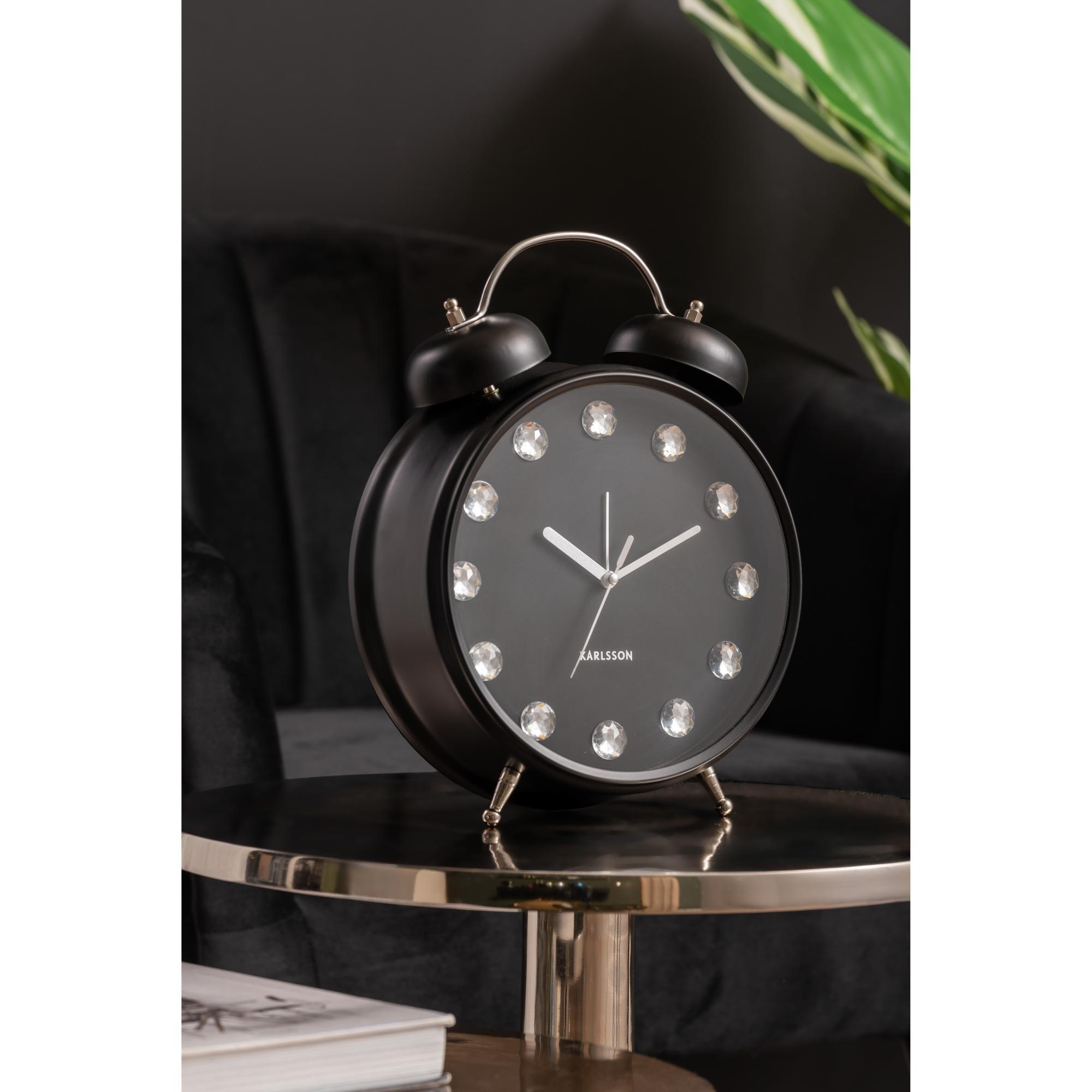 WECKER Glam Diamonds XL Schwarz 23.5/8.2/30.5 cm - Schwarz, Metall (8.2/30.5/23.5cm) - Karlsson