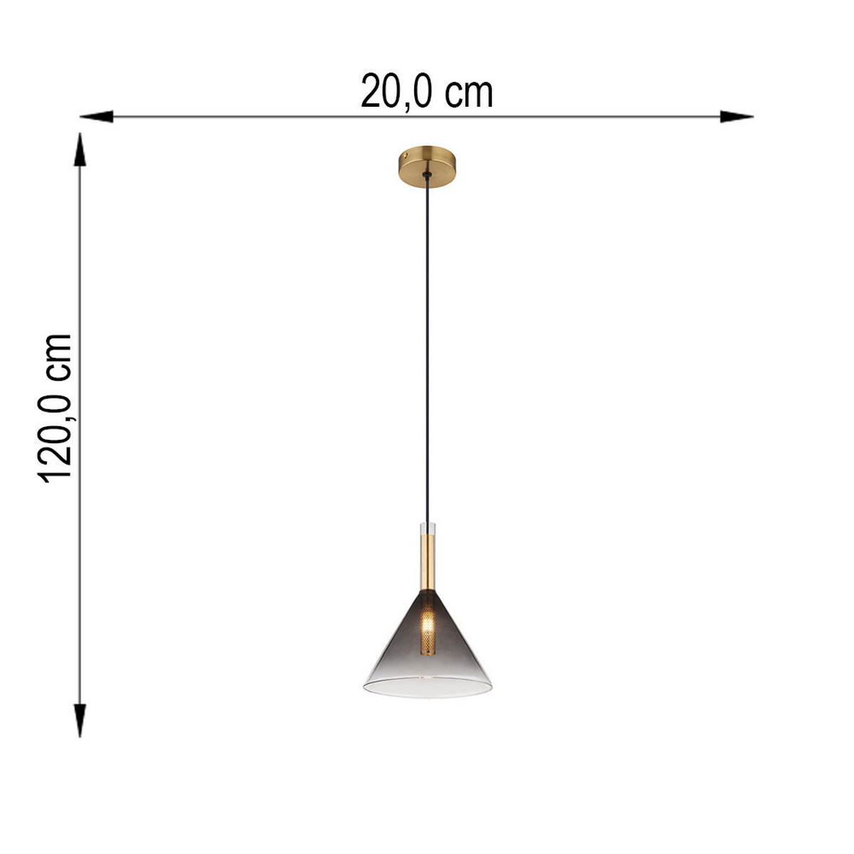 HÄNGELEUCHTE, Metall, Messingfarben, LED - Schwarz, Glas (20/20/120cm) - Globo Lighting