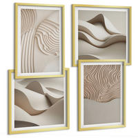 BILDER SET 4er Set - 50x50 cm & 40x60 cm Goldrahmen - Abstrakte Wellen auf dem Sand - Goldfarben, Kunststoff (50/50cm) - TULUP