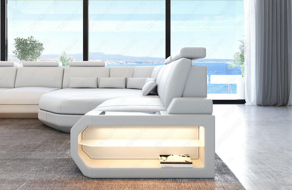 WOHNLANDSCHAFT Asti U Mini - Weiß, Leder (352/93/280cm) - Sofa Dreams