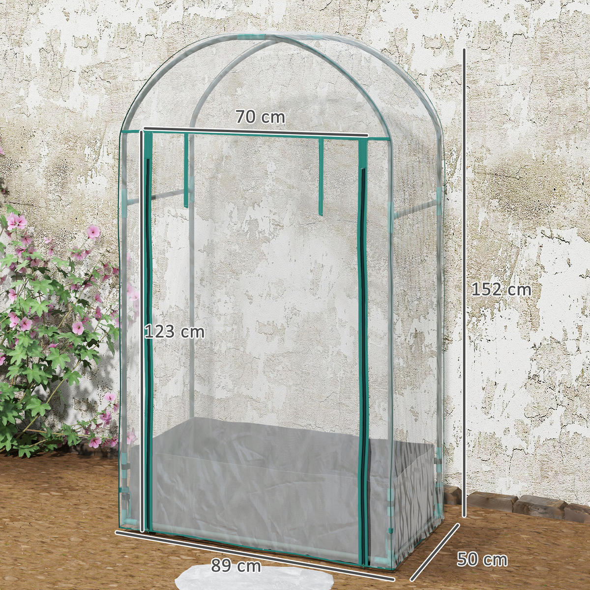 GEWÄCHSHAUS DE-12009 mit Pflanzsack & Rolltür Transparent - Transparent, Kunststoff (50/152/89cm) - ComfortXL