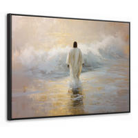 LEINWAND Bilder mit Rahmen - Gemälde - Welle - Jesus - Abstrakt - 80x60 - Goldfarben, Textil (80/60cm) - MuchoWow