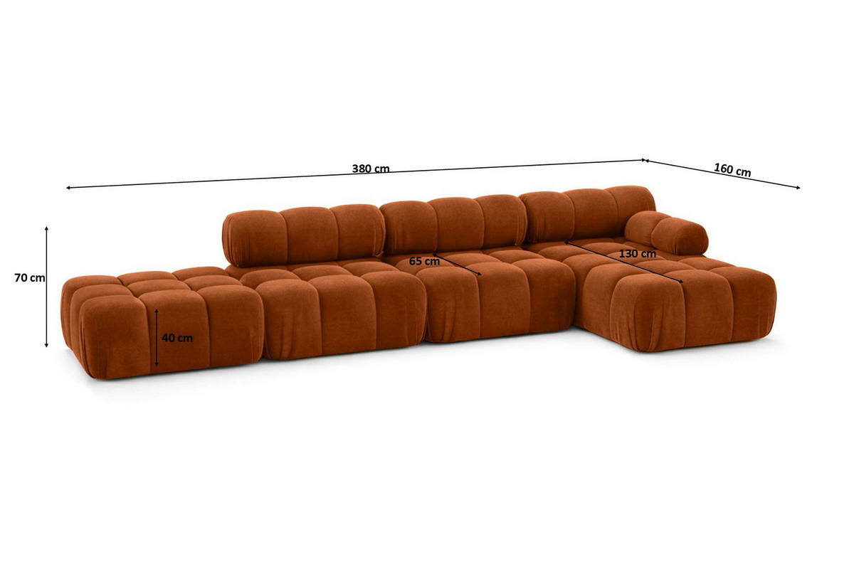 ECKSOFA L-Form XL, Stoff Velours Salvador, Braun, Rechts, Selia L XL - Braun, Holz (380/160cm) - Kaiser Möbel