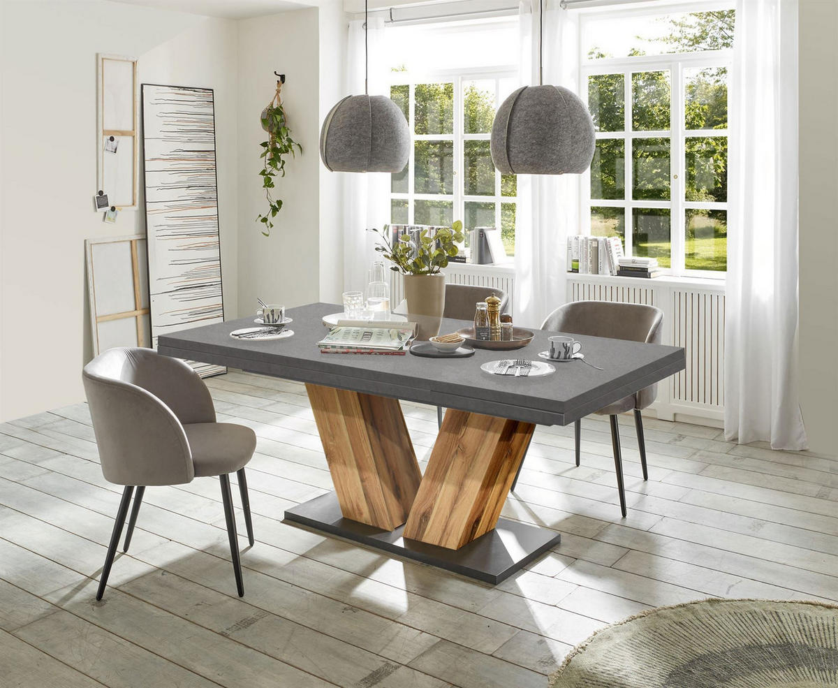 ESSTISCH ausziehbar Elena 160x90x76 Plankeneiche/Graphit - Hellgrau, Holzwerkstoff (160/90/76cm) - 58aufmkessel