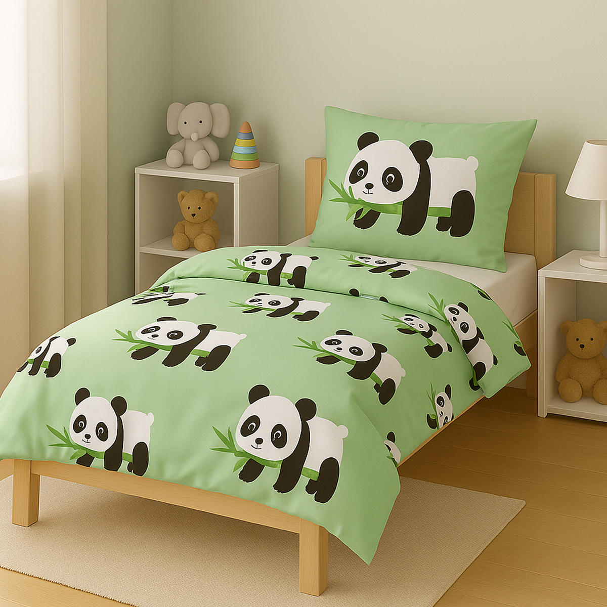BETTWÄSCHE 2 tlg. mit Motiv 135x200 cm Panda - Mintgrün, Textil (135/200cm) - Bestlivings