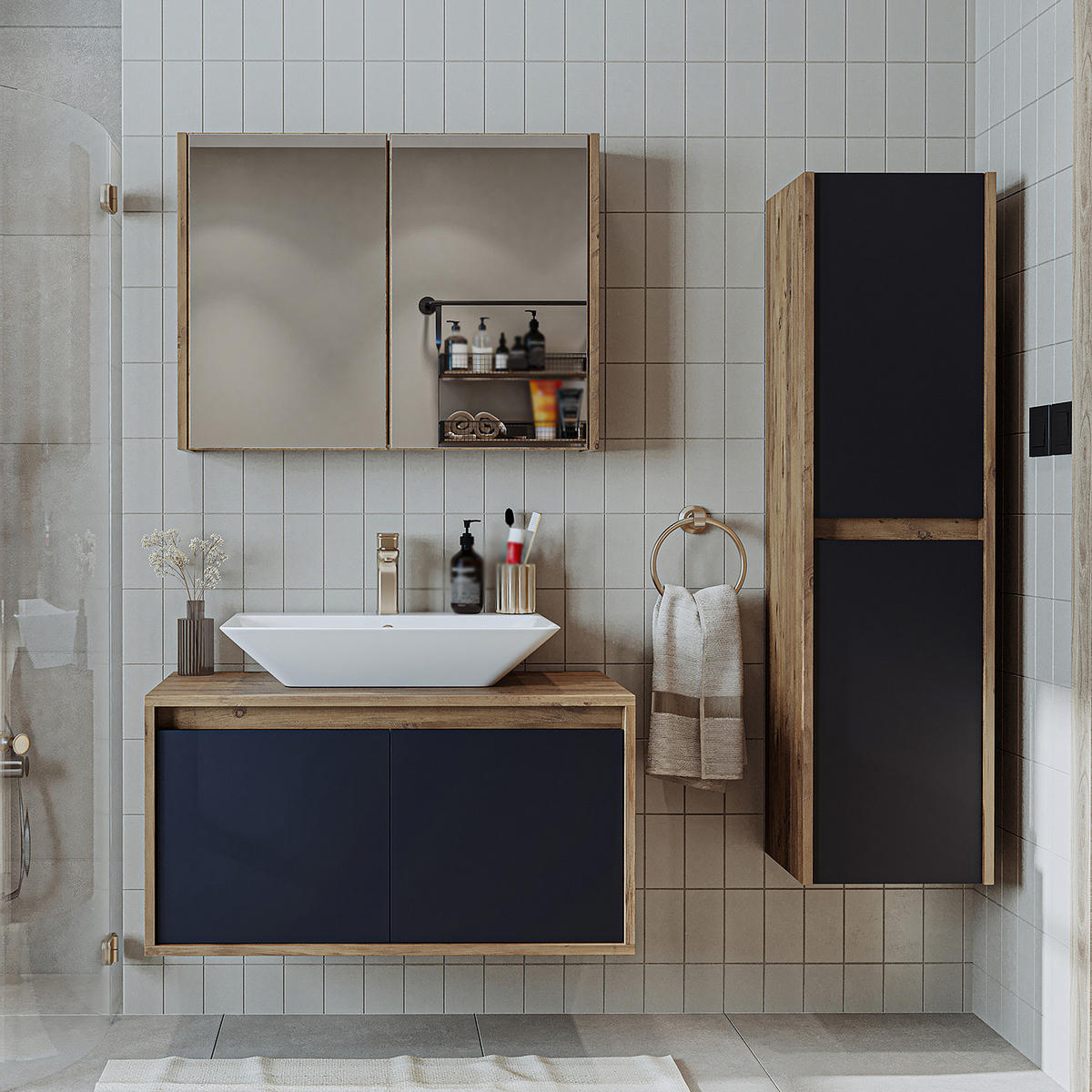 BADMÖBEL Set ATLANTIC-85 4-teilig - Anthrazit, Holzwerkstoff (85/150/45cm) - Roomart