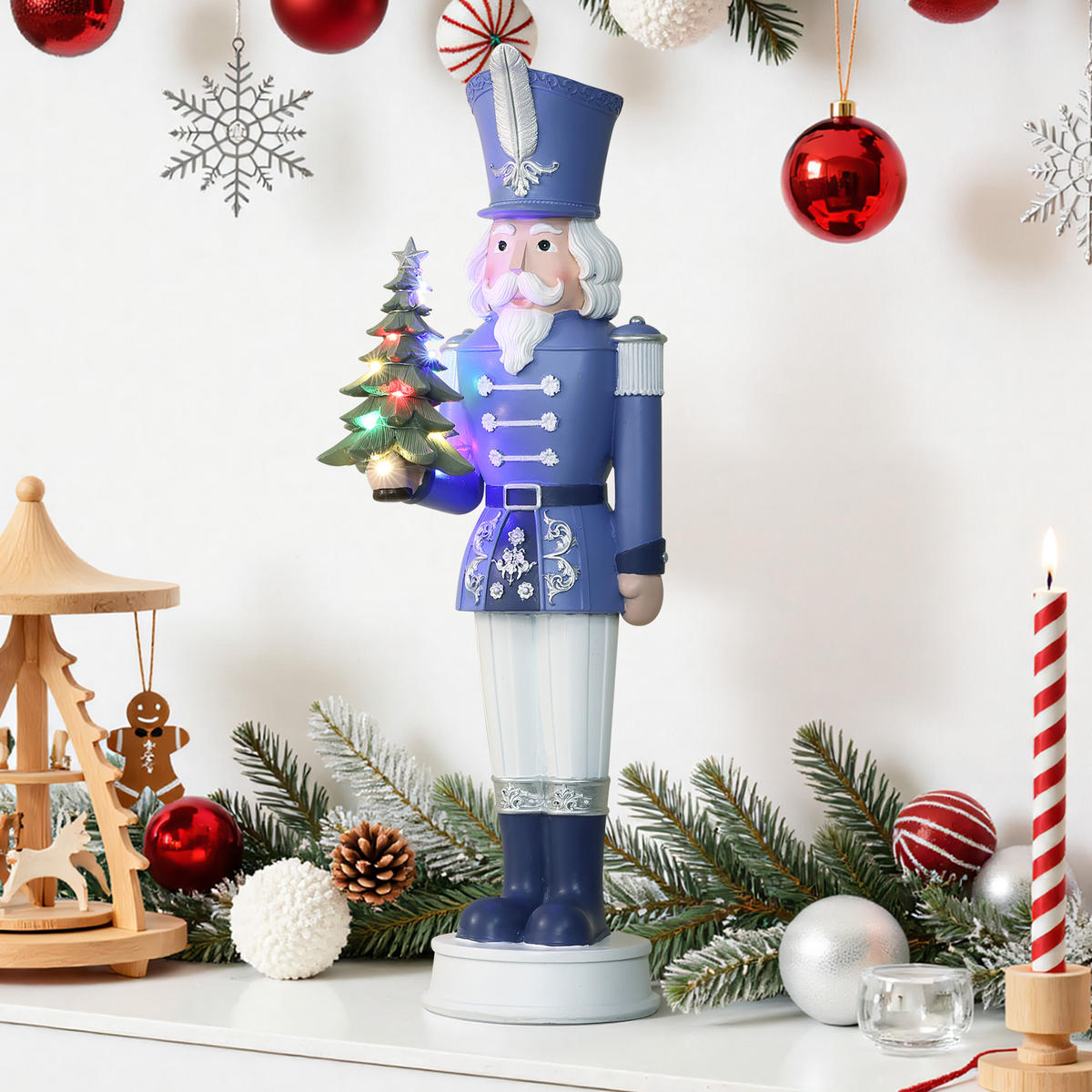 NUSSKNACKER Figur mit LED | B18.5 x T19 x H55 cm - Blau, Kunststoff (18.5/55/18.5cm) - 24Bottles