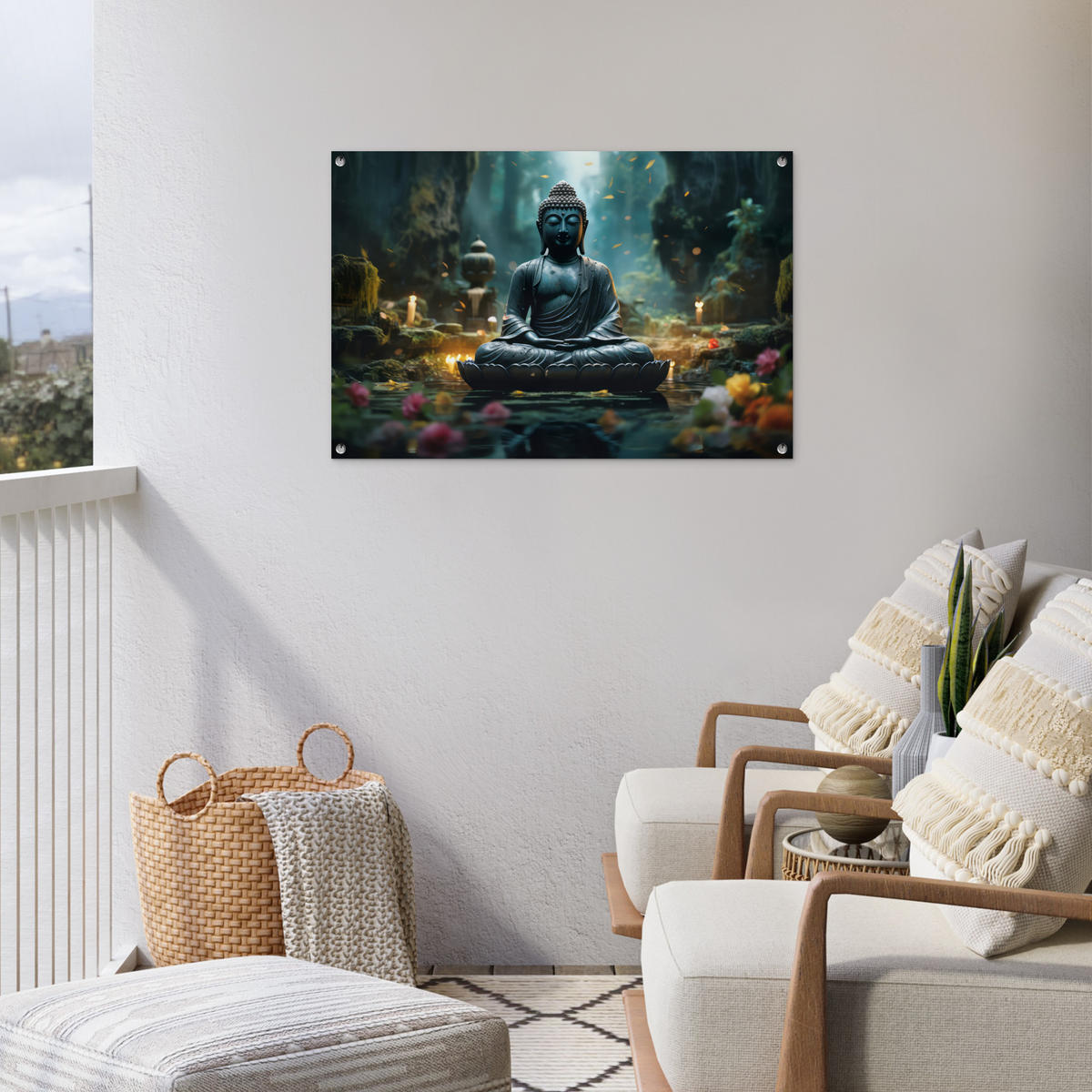 ZAHRADNÍ PLAKÁT Buddha - Socha - Buddha - Zen - Umění - Buddha 90x60 cm - tmavě šedá, plast (90/60/0.2cm) - OnlyWow