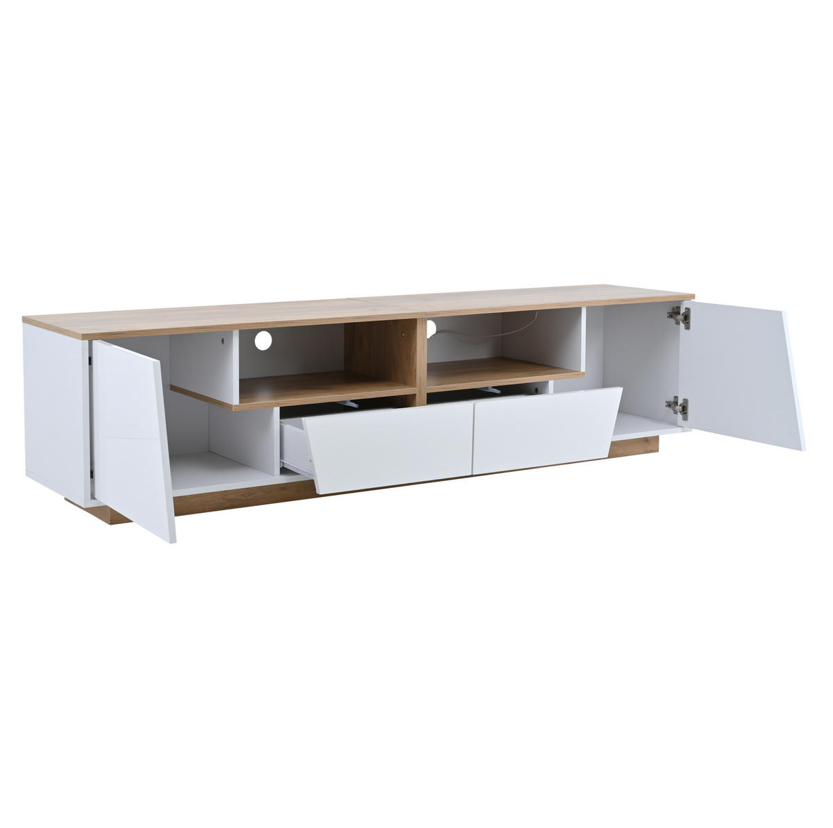 LOWBOARD 180/40/46 cm aus Spanplatte mit LED-Beleuchtung und Hochglanzfront Weiß (Holzoptik) - Weiß, Holzwerkstoff (180/46/40cm) - Modenvie