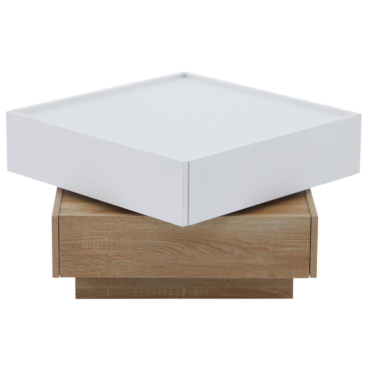 COUCHTISCH 60/60/38 cm in Weiß/Walnuss aus Spanplatte mit 360° Drehfunktion - Weiß, Holzwerkstoff (60/60/38cm) - OKMYHOME